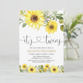 Tweelingen geslachtsneutraal geel zonnebloemen bab kaart (Staand voorkant)