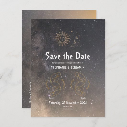 Tweelingen Hemelse Typografie Zodiac Glitter Cool Aankondigingskaart (Voorkant / Achterkant)