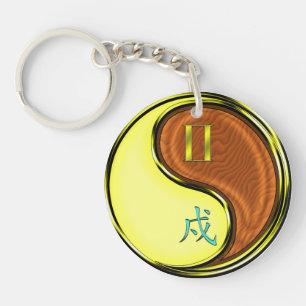 Tweelingen & Hout Hond Sleutelhanger