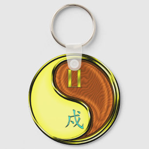 Tweelingen & Hout Hond Sleutelhanger