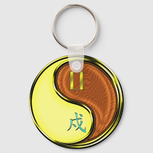 Tweelingen & Hout Hond Sleutelhanger (Voorkant)