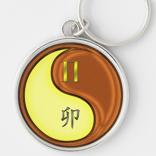 Tweelingen & Hout Konijn Sleutelhanger (Voorkant)