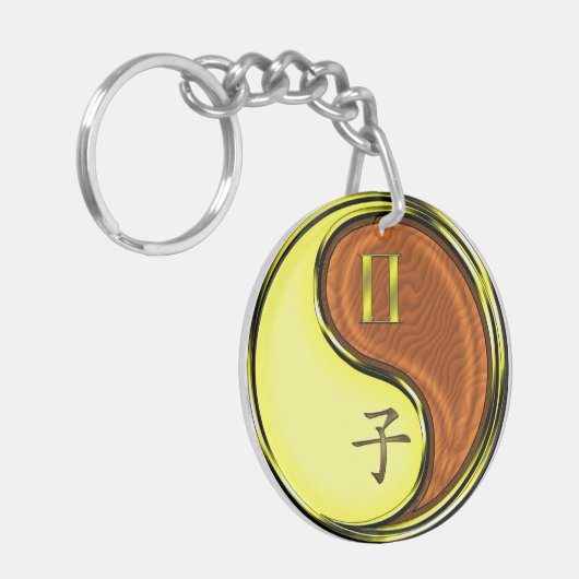 Tweelingen & Hout Rat Sleutelhanger (Voorkant Links)