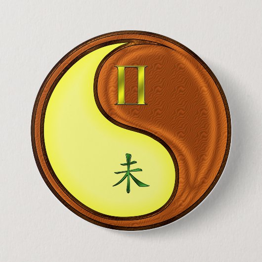 Tweelingen & Houten Geit Ronde Button 7,6 Cm (Voorkant)
