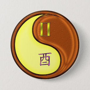 Tweelingen & Houten Haan Ronde Button 7,6 Cm