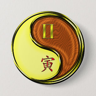 Tweelingen & Houten Tijger Ronde Button 7,6 Cm