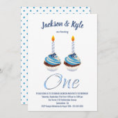 Tweelingen jongens 1e verjaardag Blauwe Kupcake Pa Kaart (Voorkant / Achterkant)