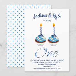 Tweelingen jongens 1e verjaardag Blauwe Kupcake Pa Kaart