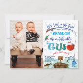 Tweelingen jongens kleine visser 2e verjaardag fot kaart (Voorkant)