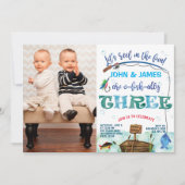 Tweelingen jongens kleine visser 3e verjaardag fot kaart (Voorkant)