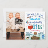 Tweelingen jongens kleine visser foto 1 verjaardag kaart (Voorkant)