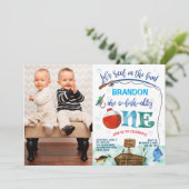 Tweelingen jongens kleine visser foto 1 verjaardag kaart (Staand voorkant)