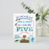 Tweelingen kleine visser met de vijfde visser uitnodiging briefkaart (Staand voorkant)