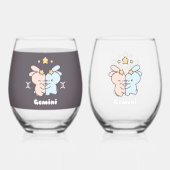 Tweelingen knuffels - Zodiac Harmony Wijnglas Zonder Voet (Voorkant)