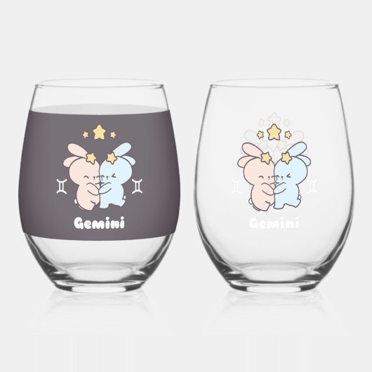 Tweelingen knuffels - Zodiac Harmony Wijnglas Zonder Voet (Voorkant)