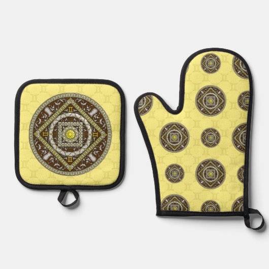 Tweelingen Mandala Ovenwant & Pannenlap Set (Voorkant)
