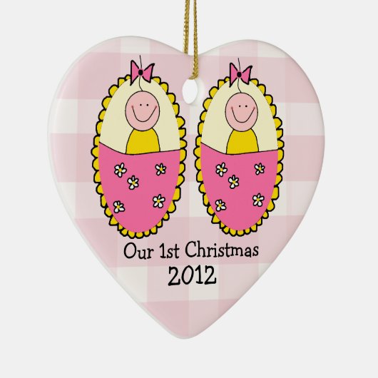 Tweelingen meisjes Eerste Kerstroze Keramisch Ornament (Rechts)