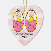 Tweelingen meisjes Eerste Kerstroze Keramisch Ornament (Links)