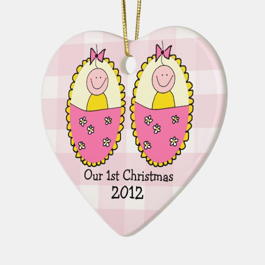 Tweelingen meisjes Eerste Kerstroze Keramisch Ornament (Links)