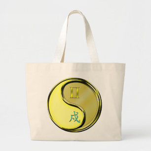 Tweelingen & metalen hond grote tote bag