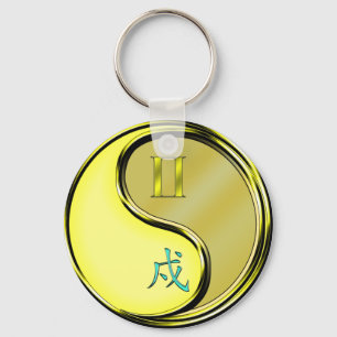 Tweelingen & metalen hond sleutelhanger
