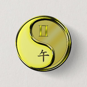 Tweelingen & Metalen Paard Ronde Button 3,2 Cm