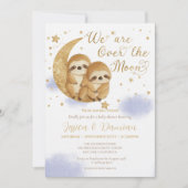 Tweelingen Over de Maan Luiaard Goud Blauw Baby Sh Kaart (Voorkant)