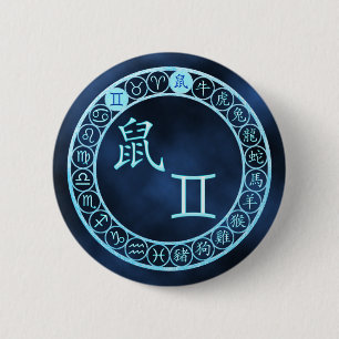 Tweelingen/rat Ronde Button 5,7 Cm