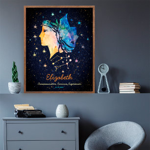 Tweelingen Sterrenbeeld Dierenriem Waterverf Sterr Poster