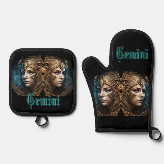 Tweelingen Sterrenbeeld Ovenwant & Pannenlap Set (Voorkant)