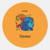 Tweelingen Sterrenbeeld Pop Art - Retro Hemelse Tw Ronde Sticker (Voorkant)