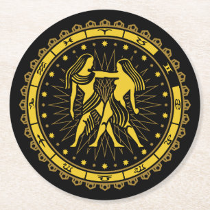 Tweelingen - Sterrenbeeld - Symbool - Horoscoop Ronde Kartonnen Onderzetter