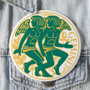 Tweelingen teken van de dierenriem op een ronde button 4,0 cm