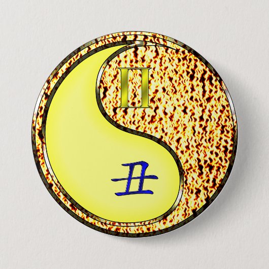 Tweelingen & Vuur Os Ronde Button 7,6 Cm (Voorkant)