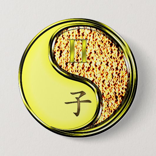 Tweelingen & Vuur Rat Ronde Button 7,6 Cm (Voorkant)