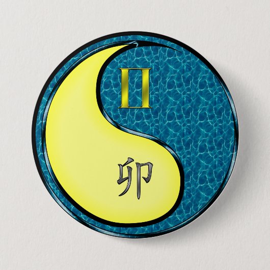 Tweelingen & Water Konijn Ronde Button 7,6 Cm (Voorkant)