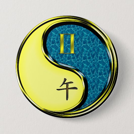 Tweelingen & Water Paard Ronde Button 7,6 Cm (Voorkant)