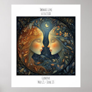 Tweelingen Zodiac Astrologie Naam & Verjaardag Poster