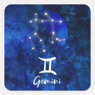 Tweelingen Zodiac Constellation Blue Galaxy Celest Vierkante Sticker