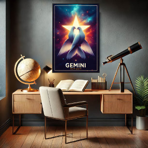 Tweelingen Zodiac Duiven in Harmonie Poster