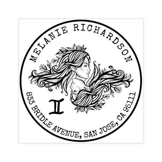 Tweelingen Zodiac Hand-getrokken kuif | Retouradre Rubberstempel (Afrduk)