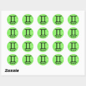 Tweelingen Zodiac Horoscoop Teken Lime Groene Stic Ronde Sticker (Vel)