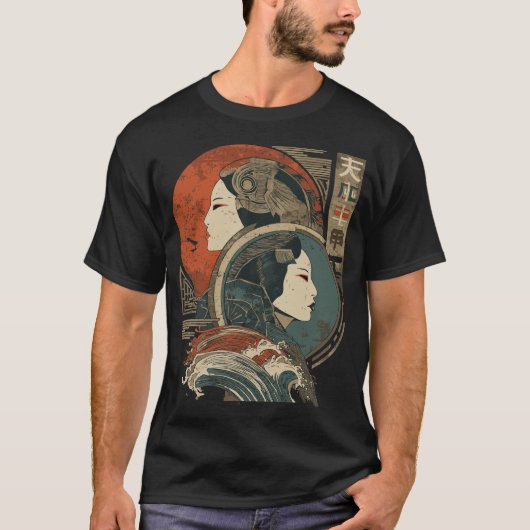 Tweelingen Zodiac Japanse kunst | Vrouw Portrait E T-shirt (Voorkant)
