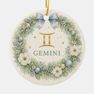 Tweelingen Zodiac Kerst Ornament – Winter Bloemen