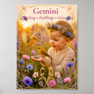 Tweelingen Zodiac Kunst Droomachtige Astrologie Poster