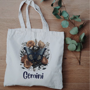 Tweelingen Zodiac kunst met donkerblauwe tekst Grote Tote Bag