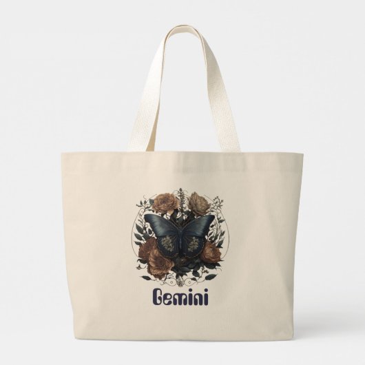 Tweelingen Zodiac  kunst met donkerblauwe tekst Grote Tote Bag (Achterkant)
