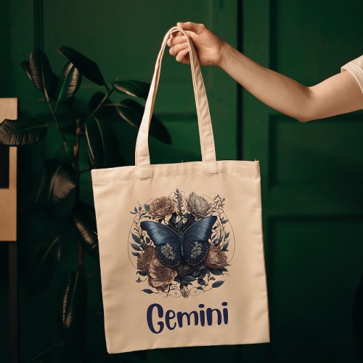 Tweelingen Zodiac  kunst met donkerblauwe tekst Tote Bag