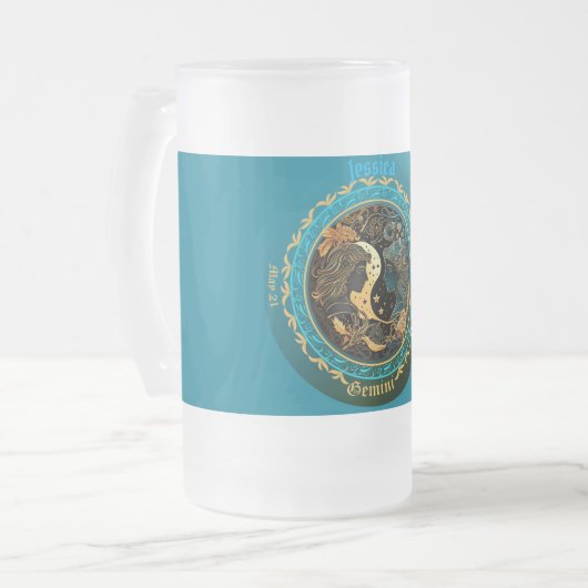 Tweelingen zodiac  matglas bierpul (Voorkant links)