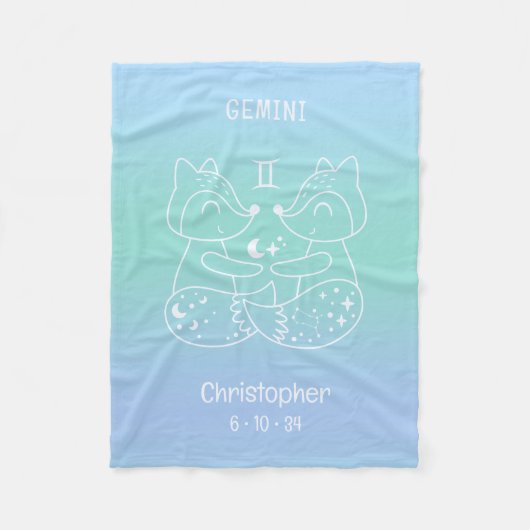 Tweelingen Zodiac Sternaam GeboorteDatum Blauw Bab Fleece Deken (Voorkant)